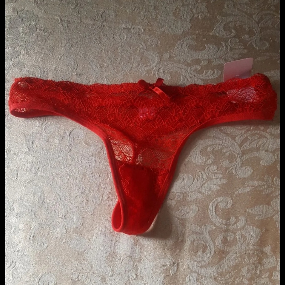 Red lace thong